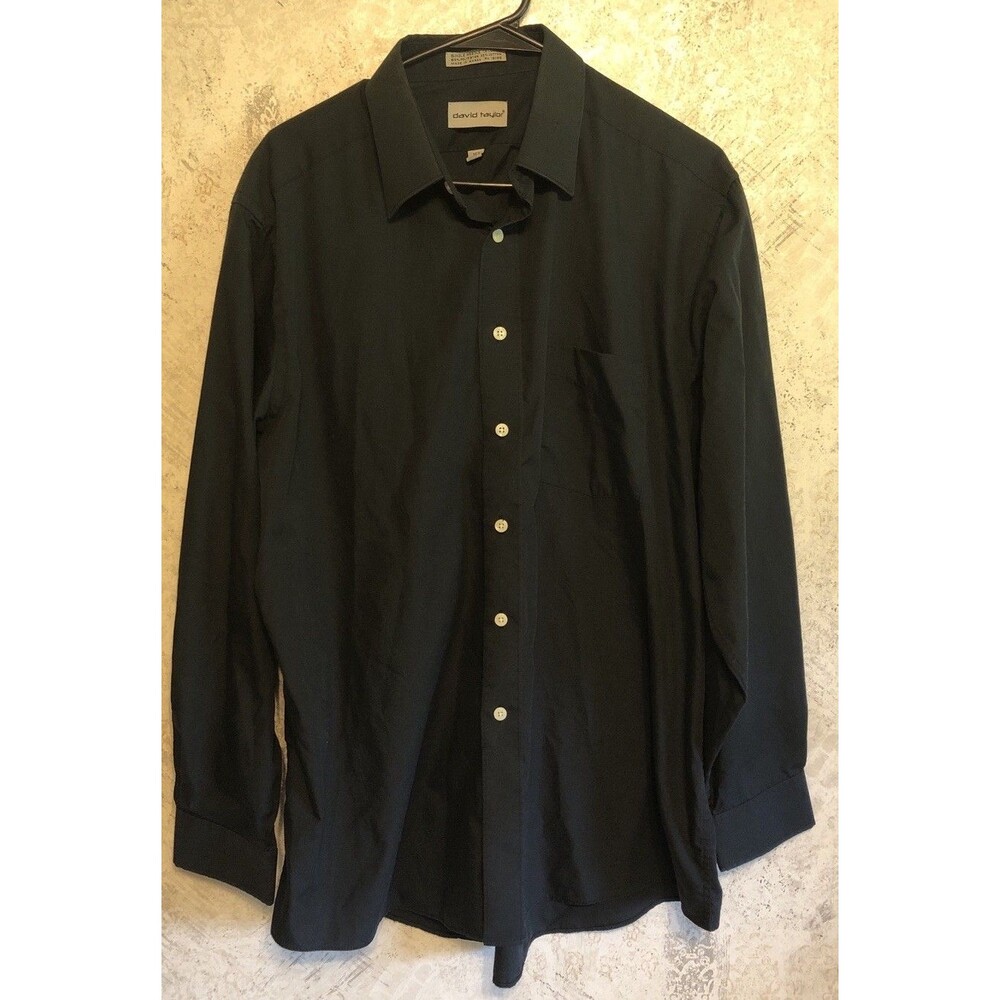 David Taylor Button Shirt Men 16.5 34/35 Long Sleeve Black Cotton Blend